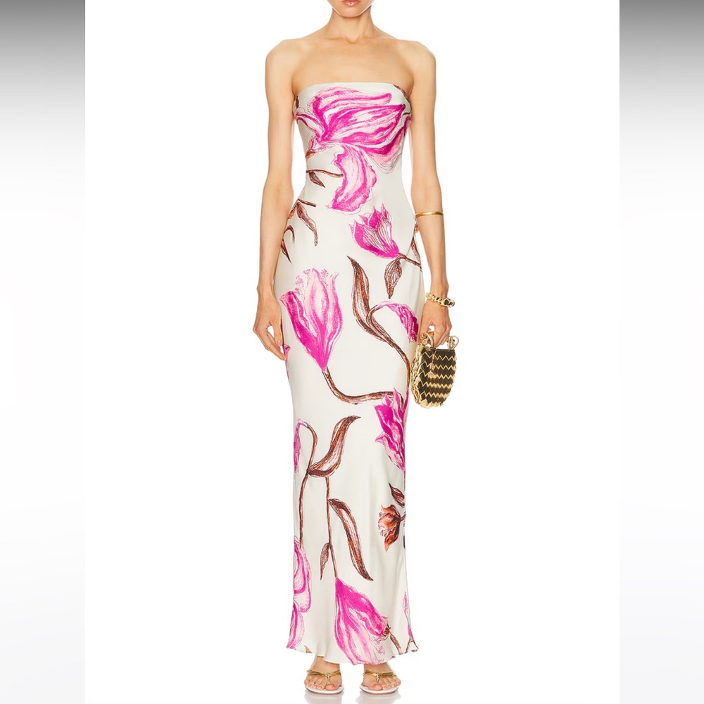 Rococo Sand Strapless White Pink Floral Maxi size Medium